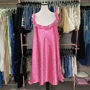 Morgan Taylor Hot Pink Polka Dot Ruffle-Trim Chemise